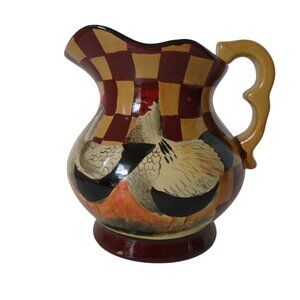 Farmhouse Rooster Chickens Decorative Ceramic Jug Pitcher Farm kitchen Decor